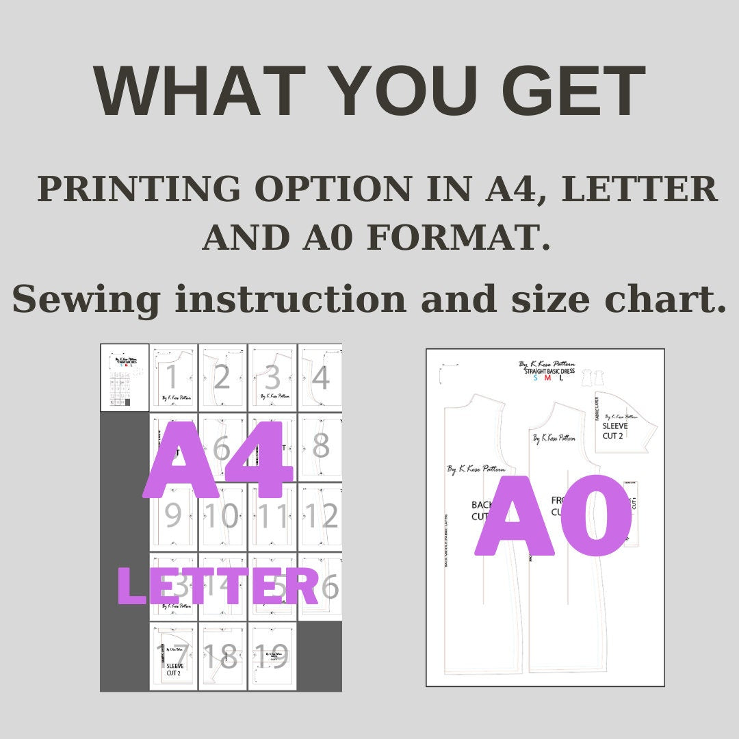 Straight Basic Dress Sewing Pattern Digital PDF Sizes S–L Beginner Friendly DIY Dress Printable Sewing File A4 Letter A0