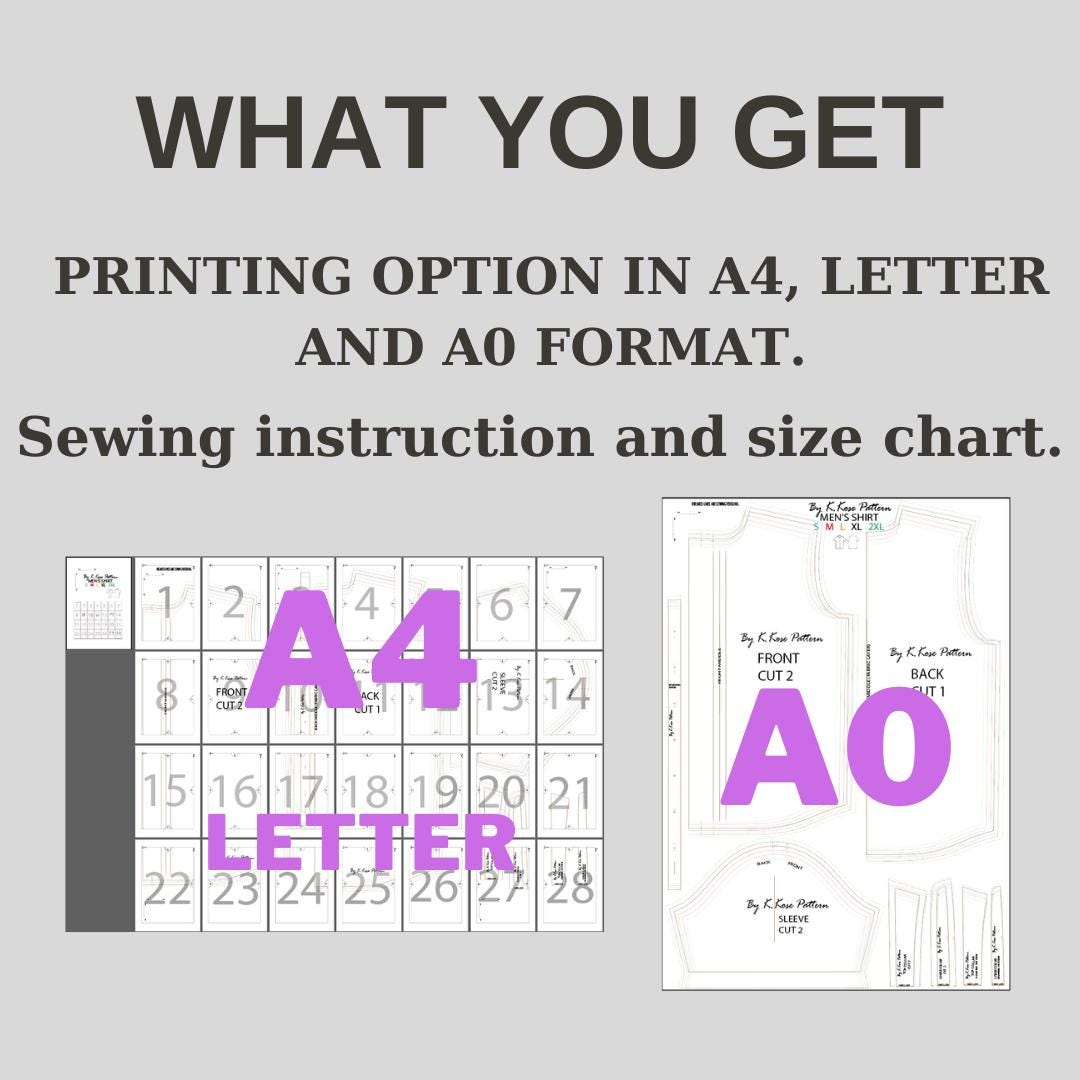 Men's Short Sleeve Bowling Shirt Sewing Pattern PDF, Hawaiian Style for Sizes S to 2XL, Easy DIY Men's Casual Shirt, Printable A4 Letter and A0