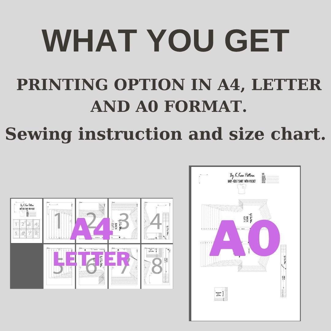 Baby & Kids’ T-Shirt with Pocket Sewing Pattern Digital PDF Sizes 0M–6Y Beginner Friendly DIY Children’s Clothing Printable Sewing File A4 Letter A0