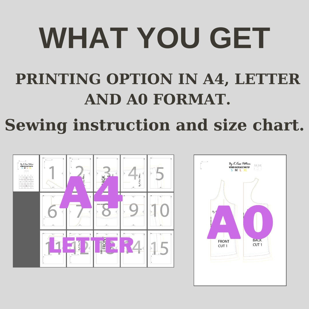 Women's Racerback Tank Top Sewing Pattern PDF, Sizes S to XL, Easy DIY Summer Top, Printable A4 Letter and A0
