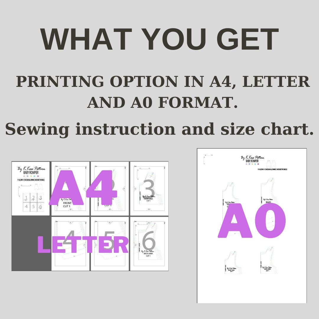 Baby Romper Sewing Pattern PDF | Newborn–12M One-Piece Beginner Printable | Sizes 44–68 | A4-Letter-A0