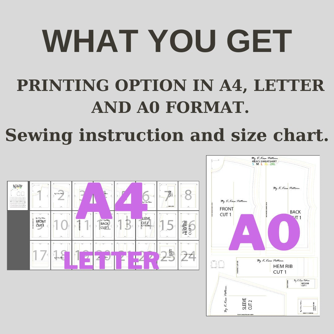Men’s Sweatshirt Sewing Pattern Digital PDF Sizes S–XXL Unisex Fit DIY Clothing Printable Sewing File A4 Letter A0