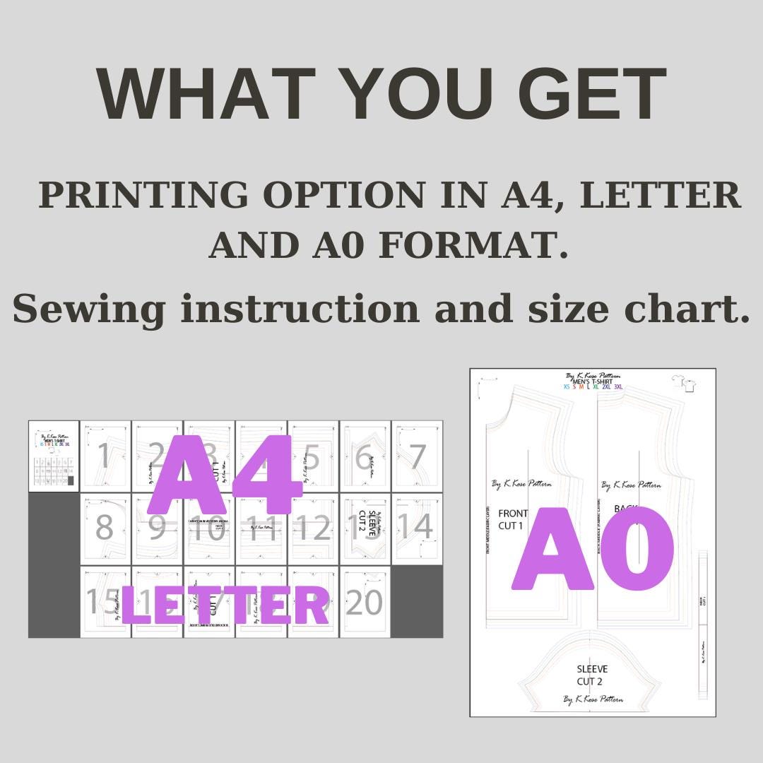 Men’s Basic T-Shirt Sewing Pattern Digital PDF Sizes XS–3XL Beginner Friendly DIY Crew Neck Top Printable Sewing File A4 Letter A0