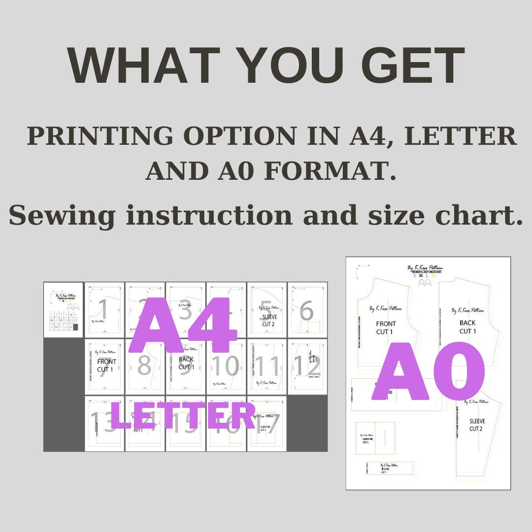 Women’s Crop Sweatshirt Sewing Pattern Digital PDF Sizes S–XL Beginner Friendly DIY Casual Wear Printable Sewing File A4 Letter A0