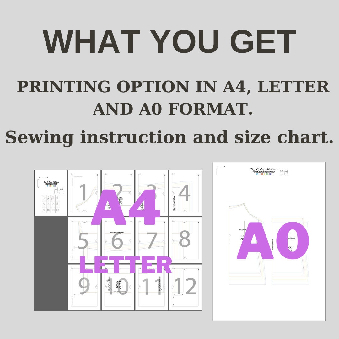 - Printable Camisole Strap Top Pattern Women’s Sewing PDF XS–2XL Beginner Friendly