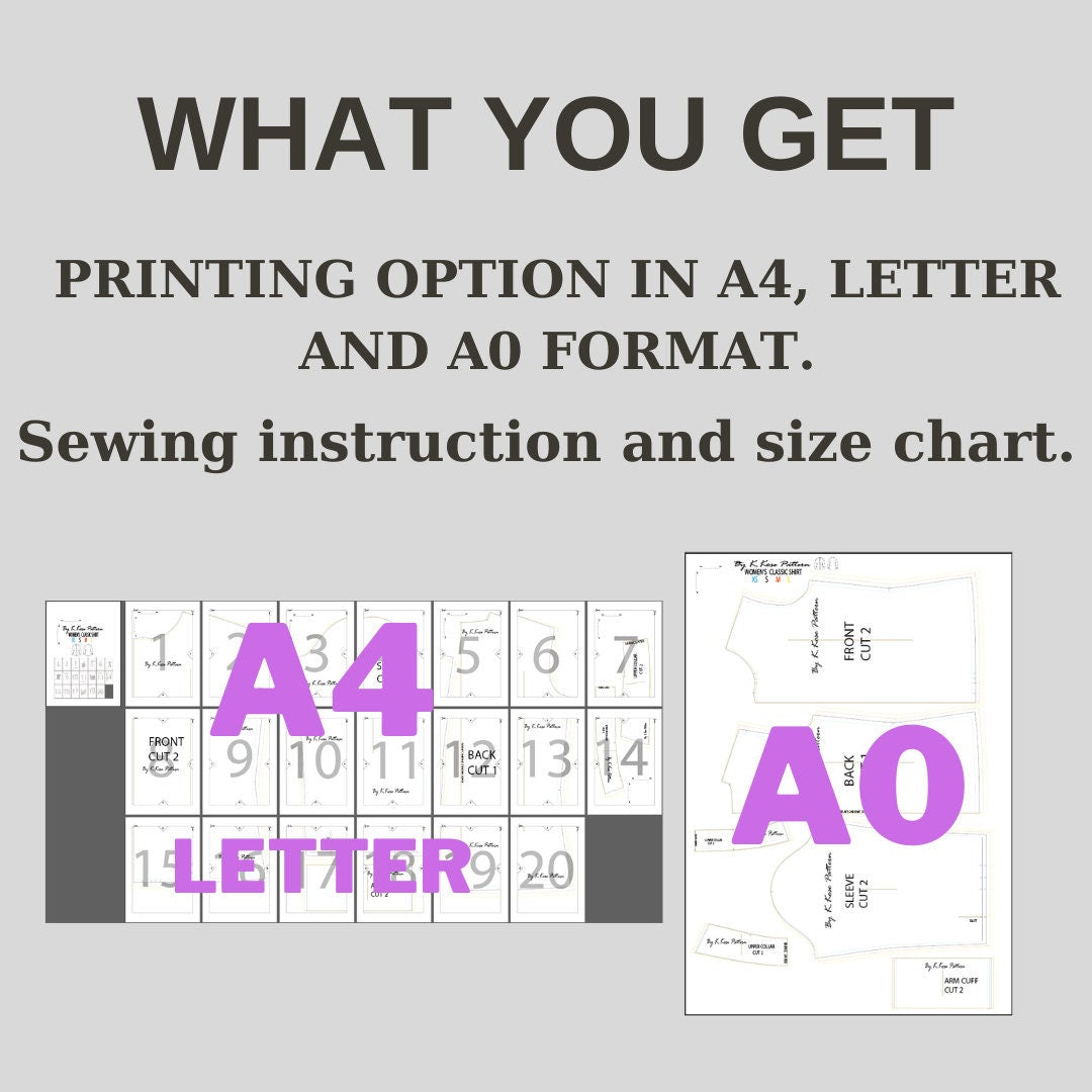 Women’s Classic Shirt Sewing Pattern Digital PDF XS–L Beginner Friendly DIY Blouse Printable Sewing File A4 Letter A0