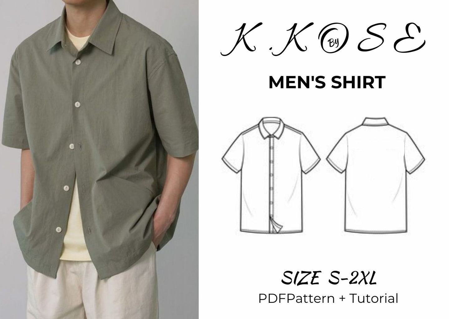 Men's Bowling Shirt Sewing Pattern PDF | Sizes S–XXL | Intermediate | Printable A4 Letter A0