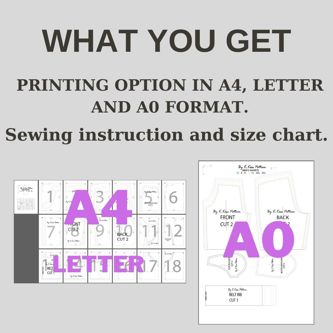 Men's Basic Linen Shorts Sewing Pattern PDF, Sizes XS to 3XL with Pockets, Easy DIY Summer Shorts, Printable A4 Letter and A0