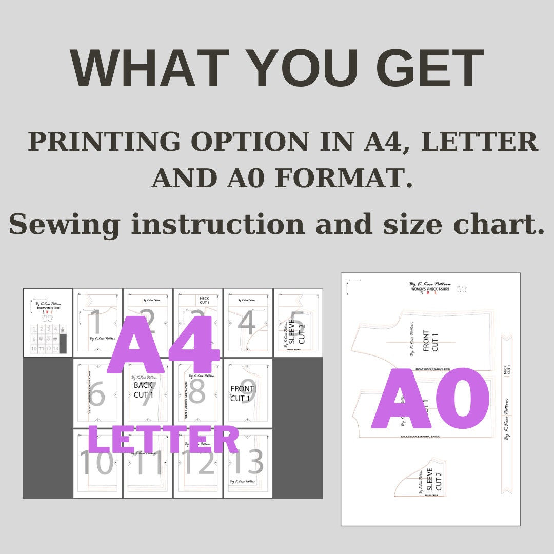 Women’s V-Neck T-Shirt Sewing Pattern  Digital PDF Sizes S–L  Beginner Friendly DIY Casual Top  Printable Sewing File A4 Letter A0