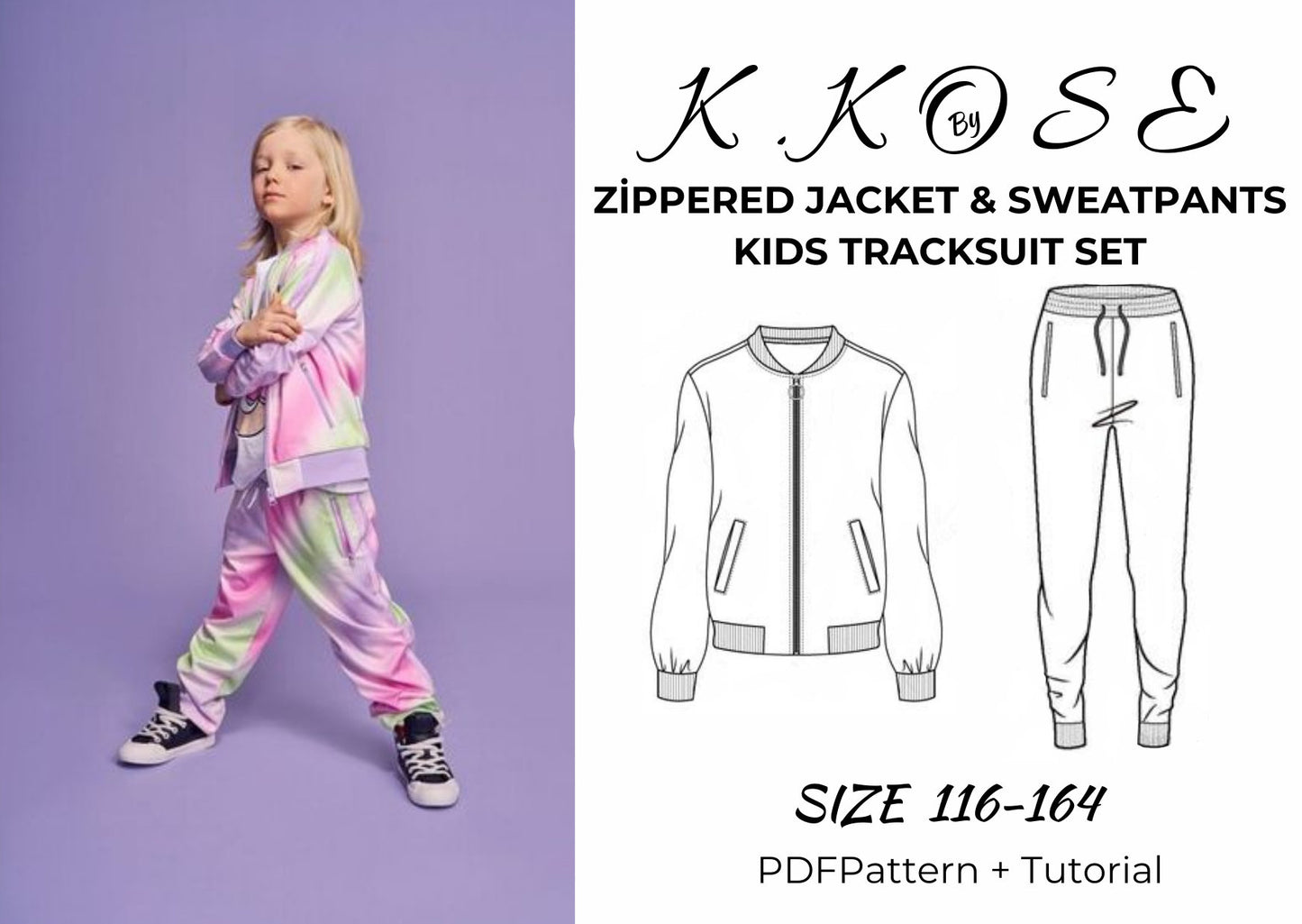 Kids’ Zippered Jacket & Sweatpants Tracksuit Sewing Pattern  Digital PDF Sizes 116–164  DIY Children’s Clothing  Printable Sewing File A4 Letter A0