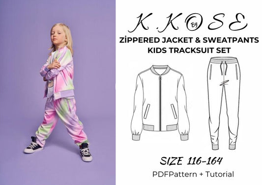 Kids’ Zippered Jacket & Sweatpants Tracksuit Sewing Pattern  Digital PDF Sizes 116–164  DIY Children’s Clothing  Printable Sewing File A4 Letter A0