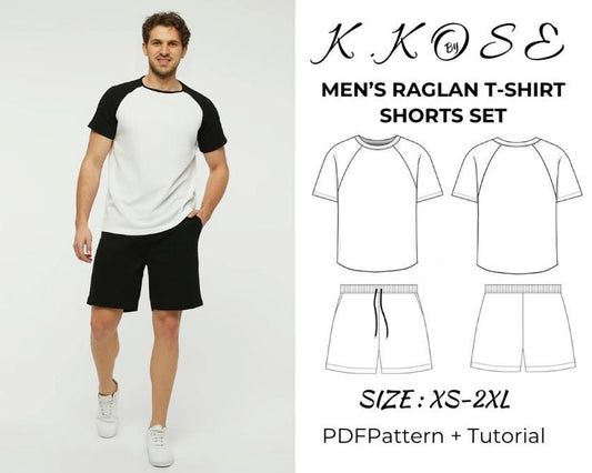 Men's Raglan T-Shirt & Shorts Set Sewing Pattern PDF | Beginner Printable | Sizes XS–3XL | A4-Letter-A0