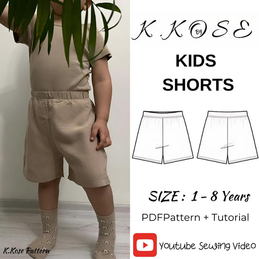 Kids Shorts Sewing Pattern PDF  Ages 1–8  Elastic Waist & Folded Legs  A4/A0 Printable  Step-by-Step Photo Guide