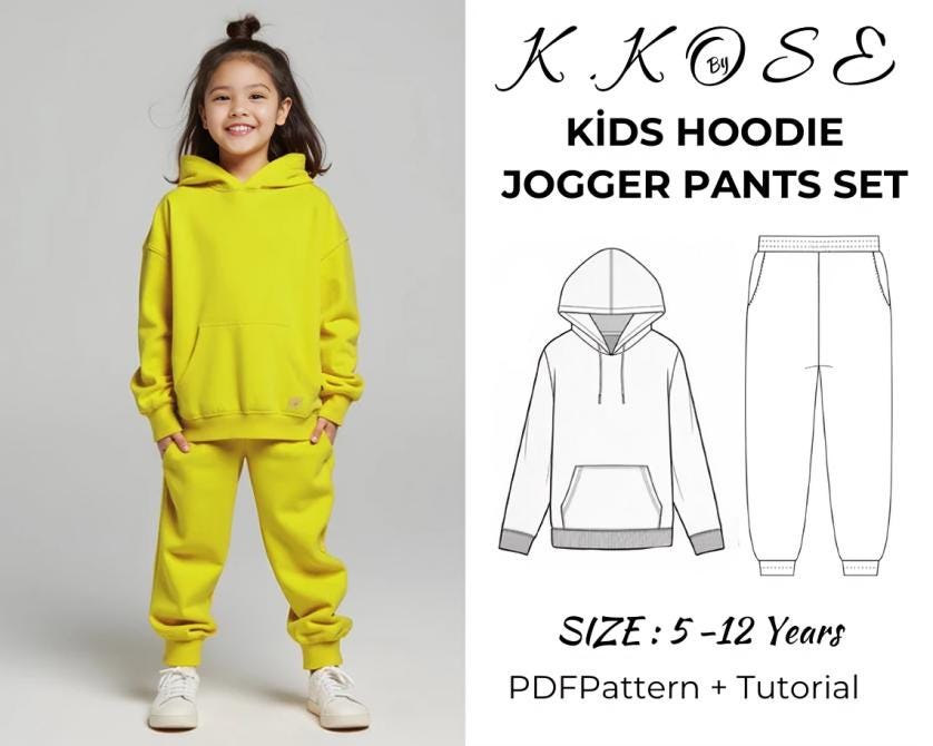 Kids Hoodie and Jogger Pants Set Sewing Pattern PDF, Sizes 10 Months to 14 Years, DIY Children Tracksuit, Printable A4 Letter and A0