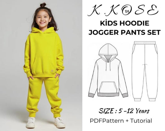 Kids Hoodie and Jogger Pants Set Sewing Pattern PDF, Sizes 10 Months to 14 Years, DIY Children Tracksuit, Printable A4 Letter and A0