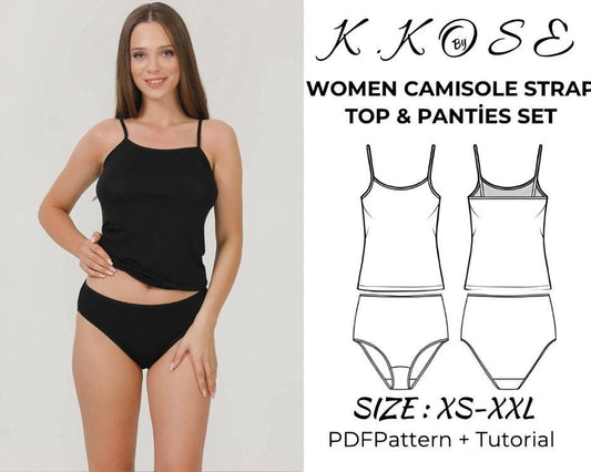 Women’s Camisole Strap Top & Panties Set Sewing Pattern  Digital PDF XXS–2XL  Beginner Friendly DIY Lingerie & Nightwear  Printable Sewing File A4 Letter A0