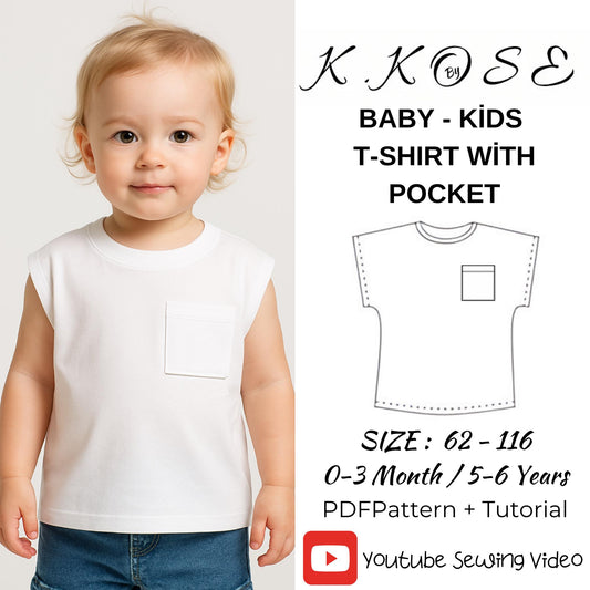Baby & Kids’ T-Shirt with Pocket Sewing Pattern  Digital PDF Sizes 0M–6Y  Beginner Friendly DIY Children’s Clothing  Printable Sewing File A4 Letter A0