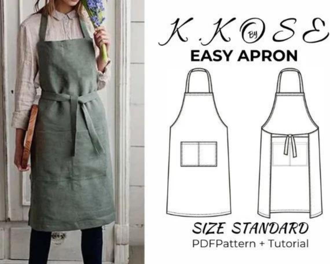 Classic Apron Sewing Pattern PDF | Pockets & Ties Beginner Printable | Standard Adult Size | A4-Letter-A0