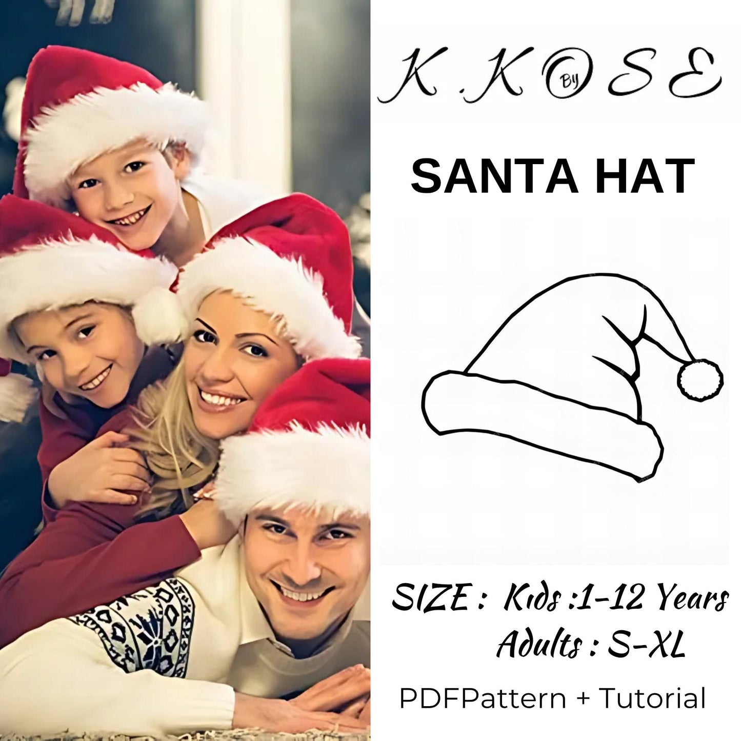 Santa Hat Sewing Pattern: Kids & Adults Sizes, Beginner Friendly (PDF Download A4/Letter/A0)