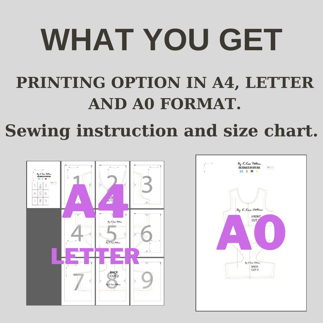 Women’s Racerback Sports Bra Sewing Pattern  Digital PDF XS–L  Beginner Friendly DIY Activewear  Printable Sewing File A4 Letter A0