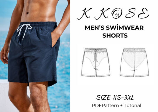 Men's Lined Swim Shorts Sewing Pattern PDF, Sizes XS to 3XL, Easy DIY Men's Swimwear, Printable A4 Letter and A0
