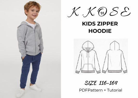 Kids Zıpper Hoodıe/Casual Hooded/zip jacket/Easy sewing instruction/Unisex Sewing Pattern/Kids Pattern/chıld zıped/Size:116-164/A4-A0-Letter
