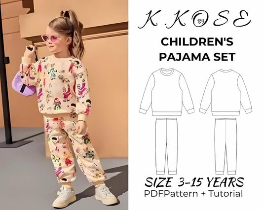 Children’s Pajama Set Sewing Pattern  Digital PDF Sizes 3Y–15Y  Beginner Friendly DIY Kids’ Nightwear  Printable Sewing File A4 Letter A0