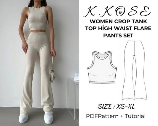 Women's Crop Tank Top & Flare Pants Sewing Pattern (PDF)