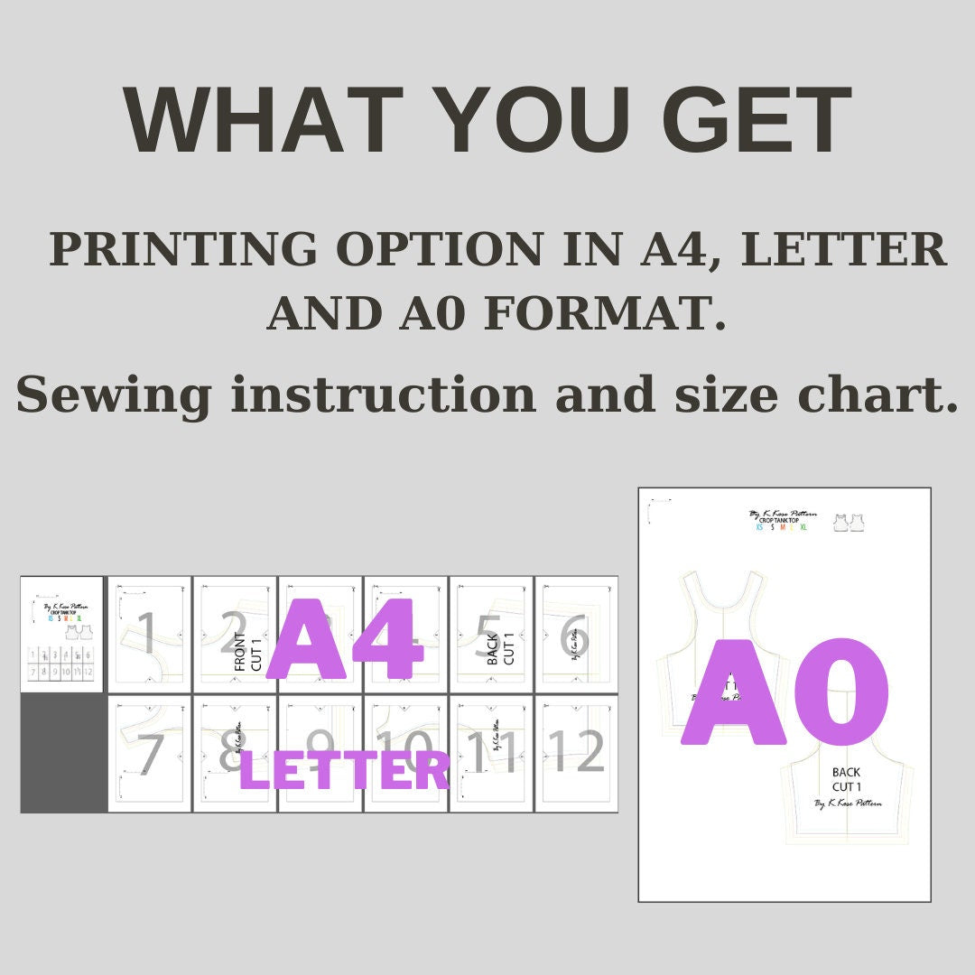 Women's Crop Tank Top Sewing Pattern PDF, Sizes XS to XL, Easy DIY Summer Top, Printable A4 Letter and A0