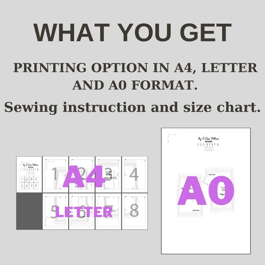 Kids Shorts Sewing Pattern PDF  Ages 1–8  Elastic Waist & Folded Legs  A4/A0 Printable  Step-by-Step Photo Guide