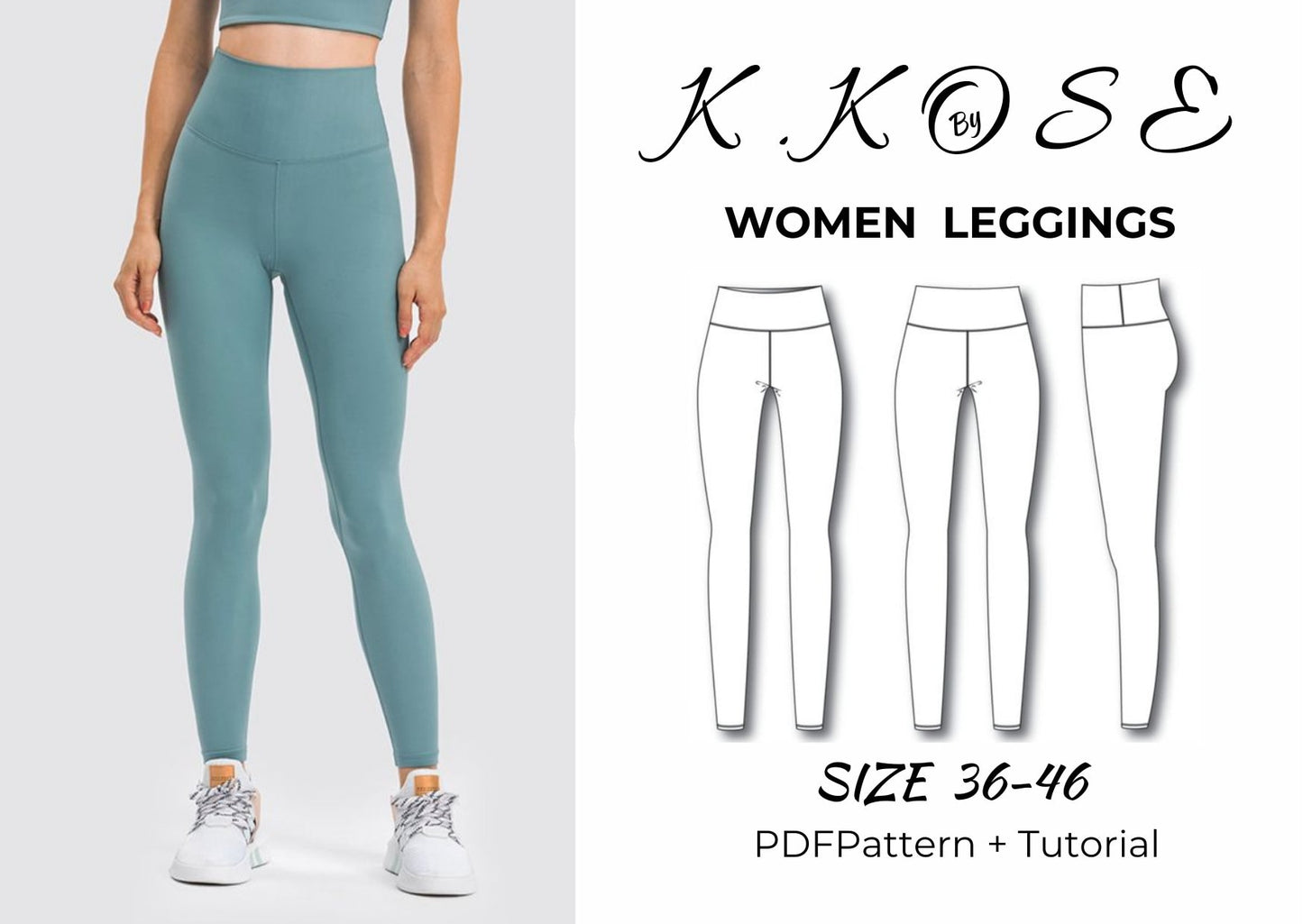 Women’s Leggings Sewing Pattern  Digital PDF Sizes 36–46  Beginner Friendly DIY Yoga Pants  Printable Sewing File A4 Letter A0