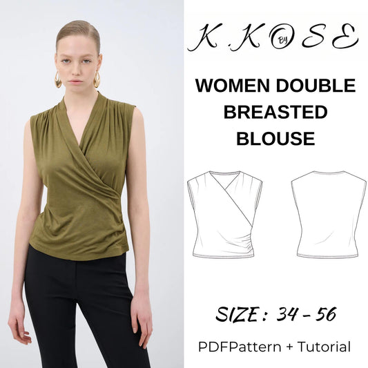 Women's Double Breasted Blouse Sewing Pattern PDF | Sizes XS–5XL | Intermediate | Printable A4 Letter A0