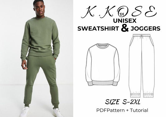 Unisex Sweatshirt and Jogger Pants Set Sewing Pattern PDF, Sizes S to XXL, Easy DIY Sweatsuit, Printable A4 Letter and A0