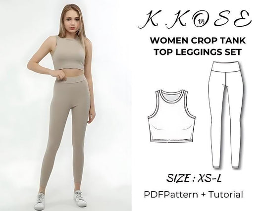 Crop Tank Top and Leggings Sewing Pattern: Women's Yoga Set (PDF Pattern)