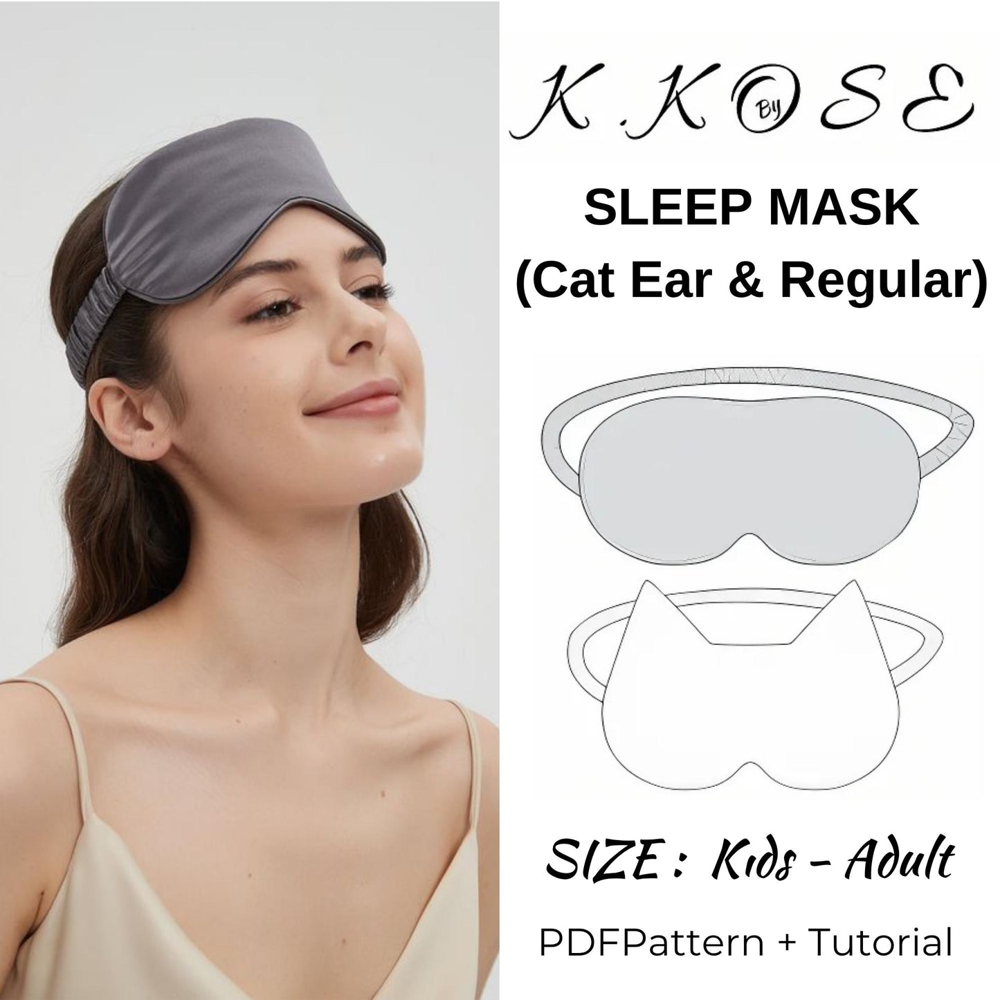 Sleep Mask Sewing Pattern PDF | Cat Ear & Regular | Kids & Adults | Beginner Friendly | Printable A4 Letter A0