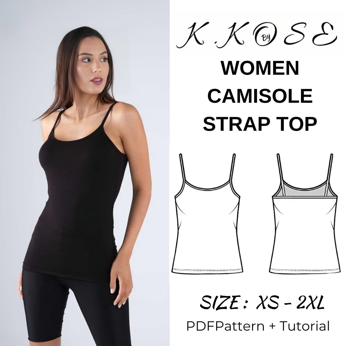 - Printable Camisole Strap Top Pattern  Women’s Sewing PDF XS–2XL  Beginner Friendly