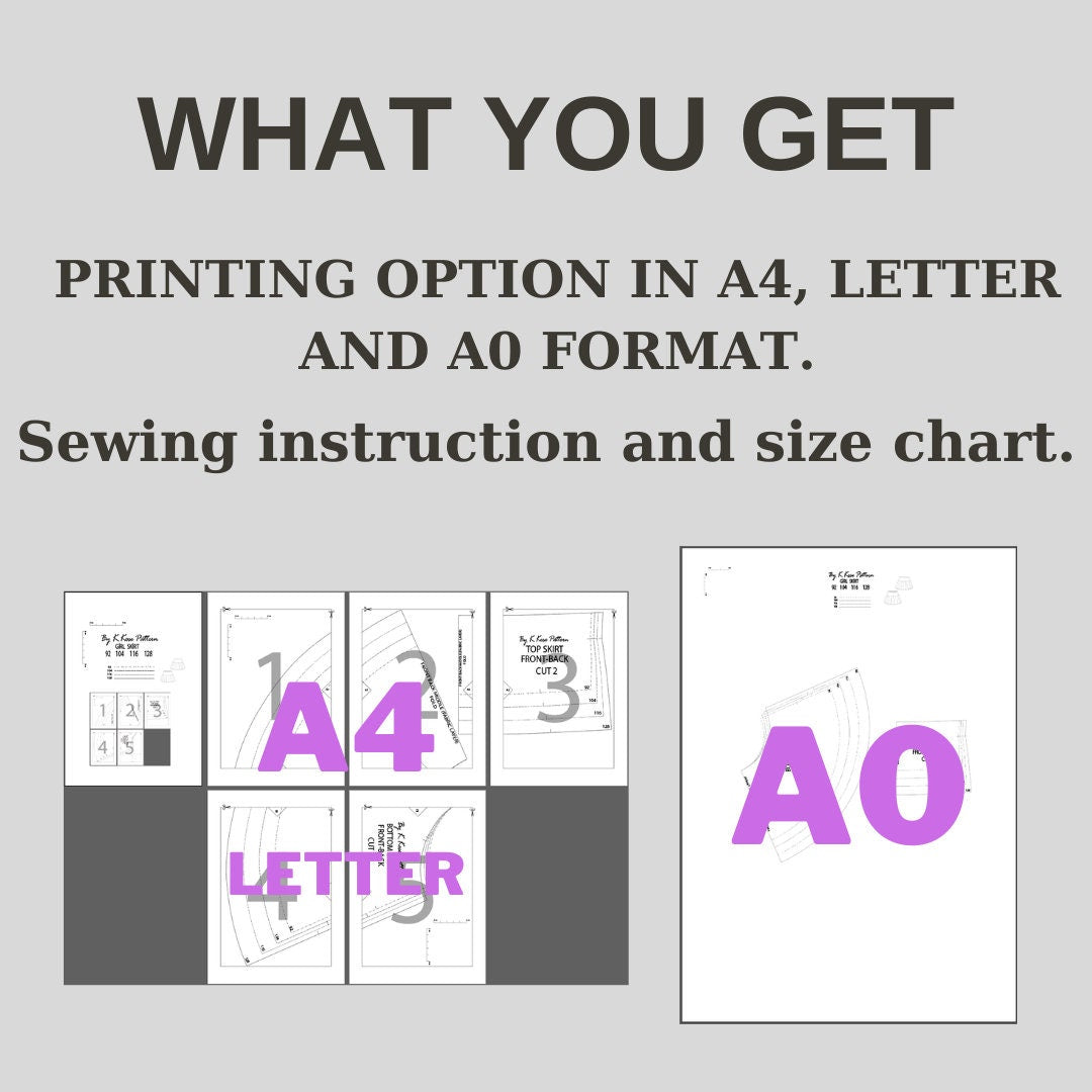 Girl’s Skirt Sewing Pattern  Digital PDF Sizes 1–8Y  Beginner Friendly DIY Kids’ Clothing  Printable Sewing File A4 Letter A0