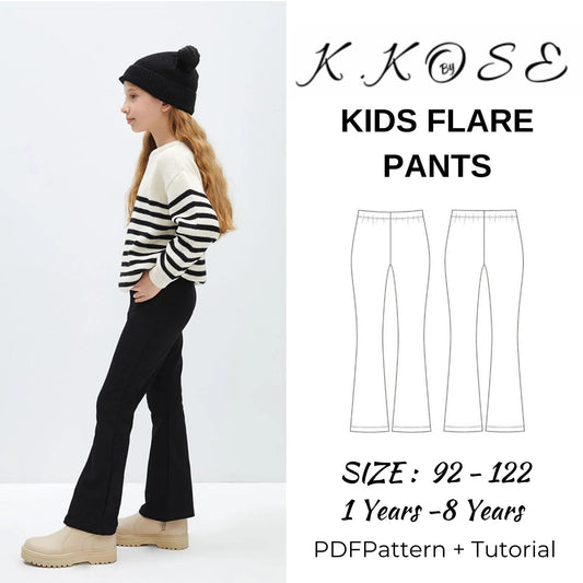 Kids Flare Pants Sewing Pattern PDF, Bell Bottom Style for Ages 1 to 8 Years, Easy DIY Children Clothing, Printable A4 Letter and A0