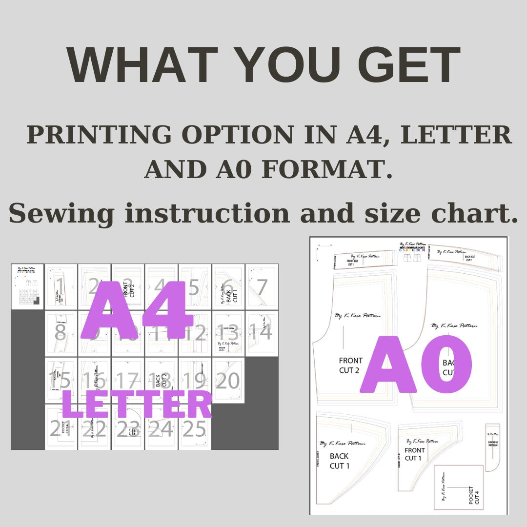 Men's Lined Swim Shorts Sewing Pattern PDF, Sizes XS to 3XL, Easy DIY Men's Swimwear, Printable A4 Letter and A0