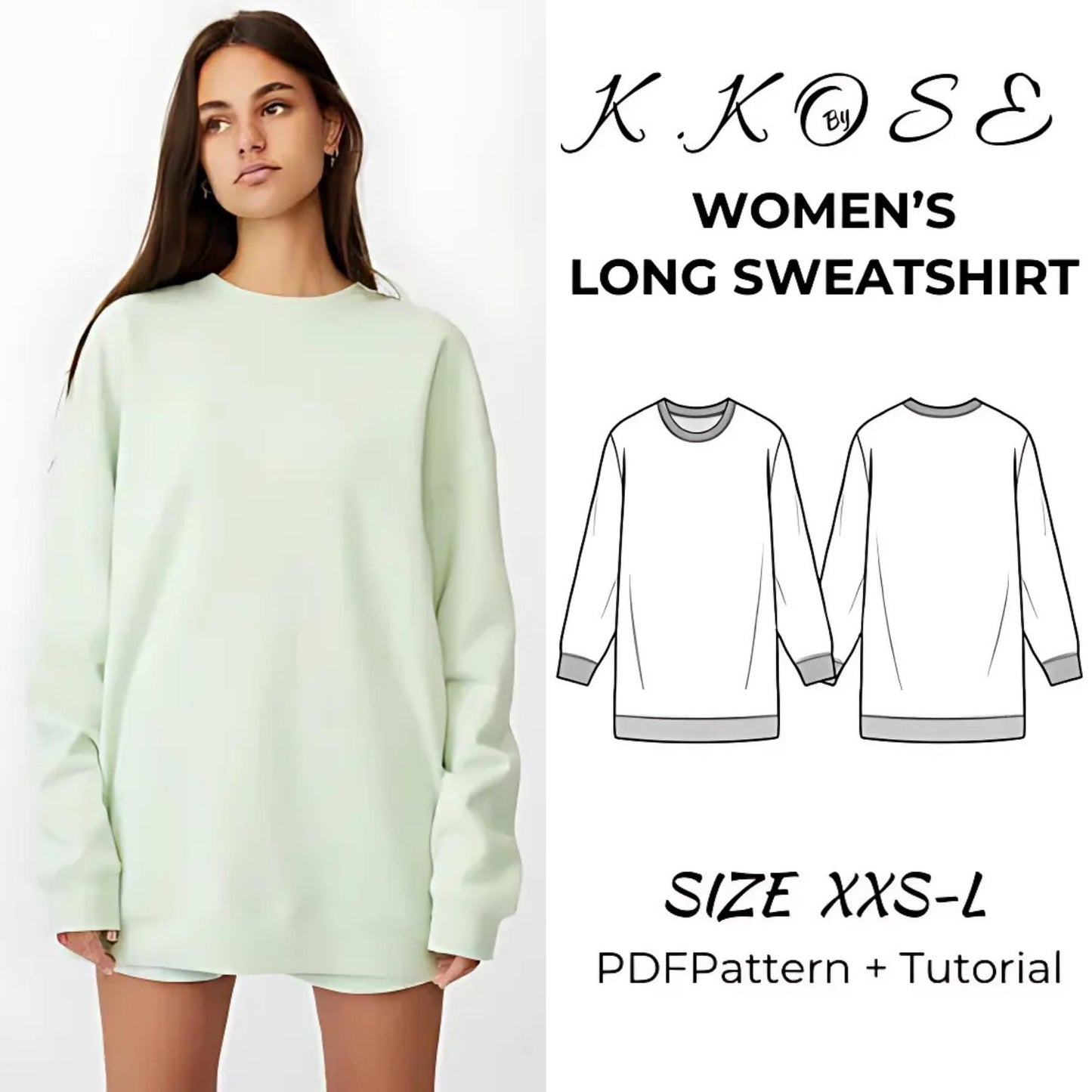 Women’s Long Sweatshirt Sewing Pattern  Digital PDF XXS–L  Beginner Friendly DIY Casual Wear  Printable Sewing File A4 Letter A0