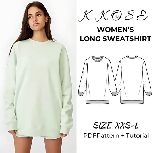 Women’s Long Sweatshirt Sewing Pattern  Digital PDF XXS–L  Beginner Friendly DIY Casual Wear  Printable Sewing File A4 Letter A0