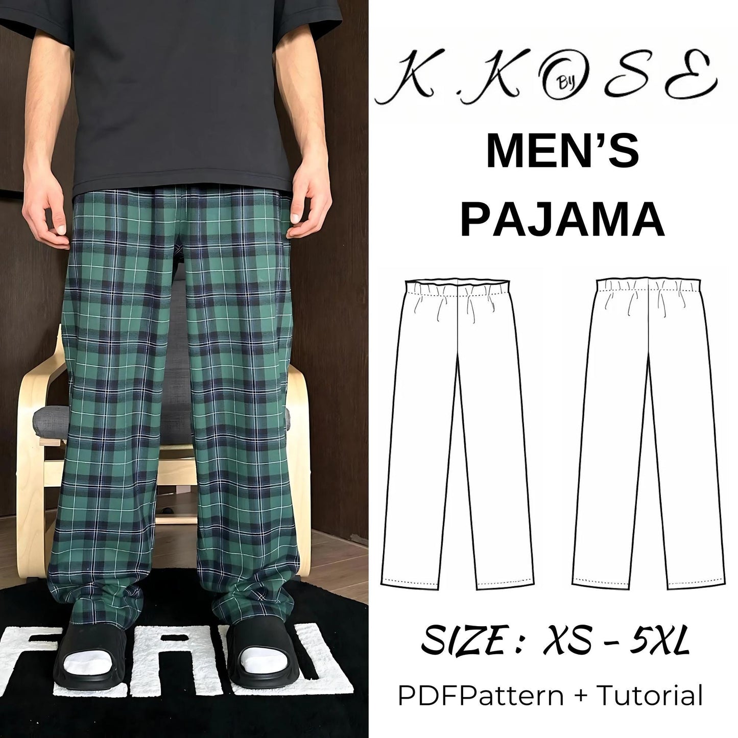 Men’s Pajama Sewing Pattern  Digital PDF Sizes XS–5XL  Beginner Friendly DIY Loungewear  Printable Sewing File A4 Letter A0