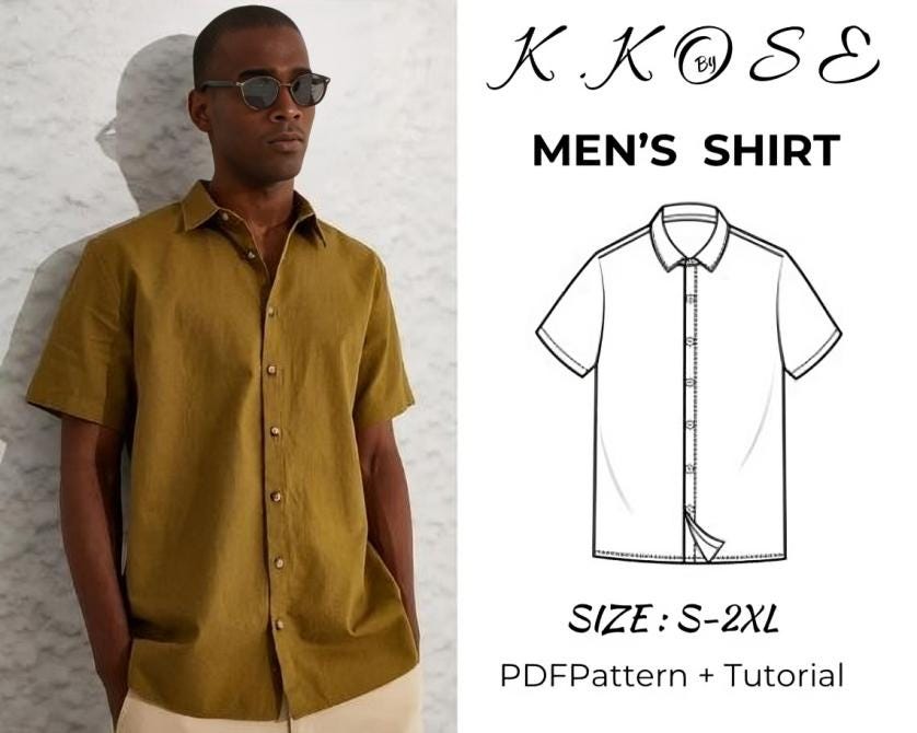 Men's Short Sleeve Bowling Shirt Sewing Pattern PDF, Hawaiian Style for Sizes S to 2XL, Easy DIY Men's Casual Shirt, Printable A4 Letter and A0