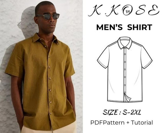 Men's Short Sleeve Bowling Shirt Sewing Pattern PDF, Hawaiian Style for Sizes S to 2XL, Easy DIY Men's Casual Shirt, Printable A4 Letter and A0