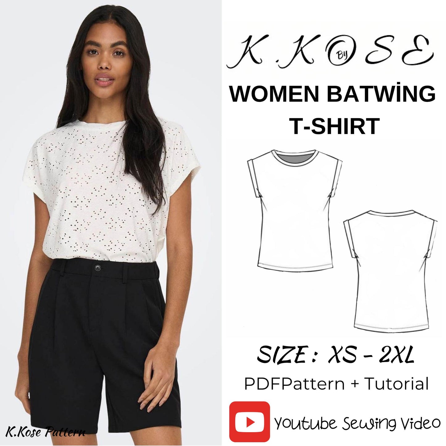 Women’s Batwing T-Shirt Sewing Pattern  Digital PDF Sizes XS–2XL  Beginner Friendly DIY Clothing  Printable Sewing File A4 Letter A0