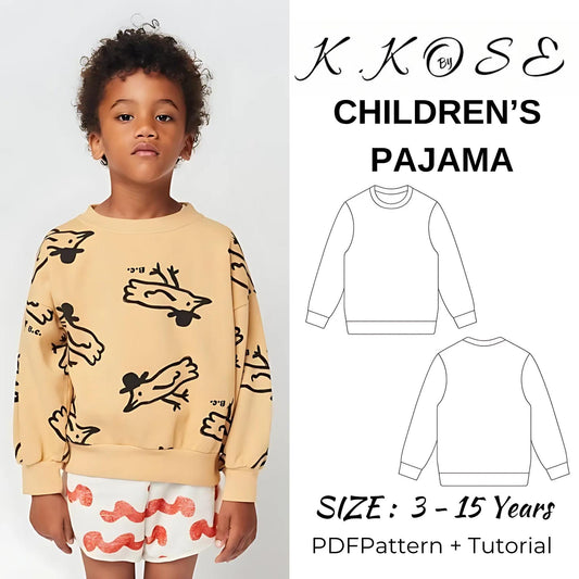 Kids Pajama and Sweatshirt Sewing Pattern PDF – Easy DIY Clothes for Ages 3–15 with Step-by-Step Instructions