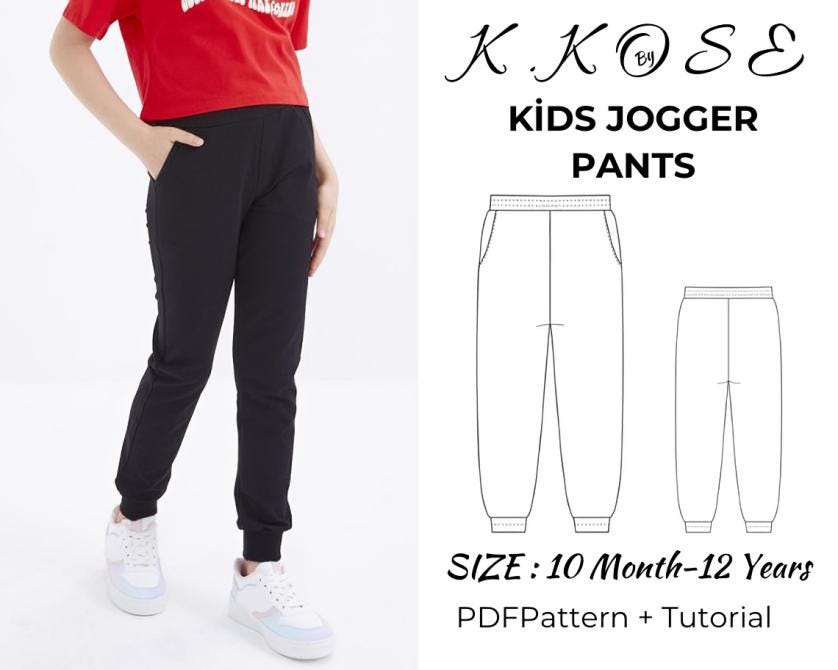 Kids’ Jogger Pants Sewing Pattern  Digital PDF Sizes 10M–12Y  Beginner Friendly DIY Children’s Clothing  Printable Sewing File A4 Letter A0