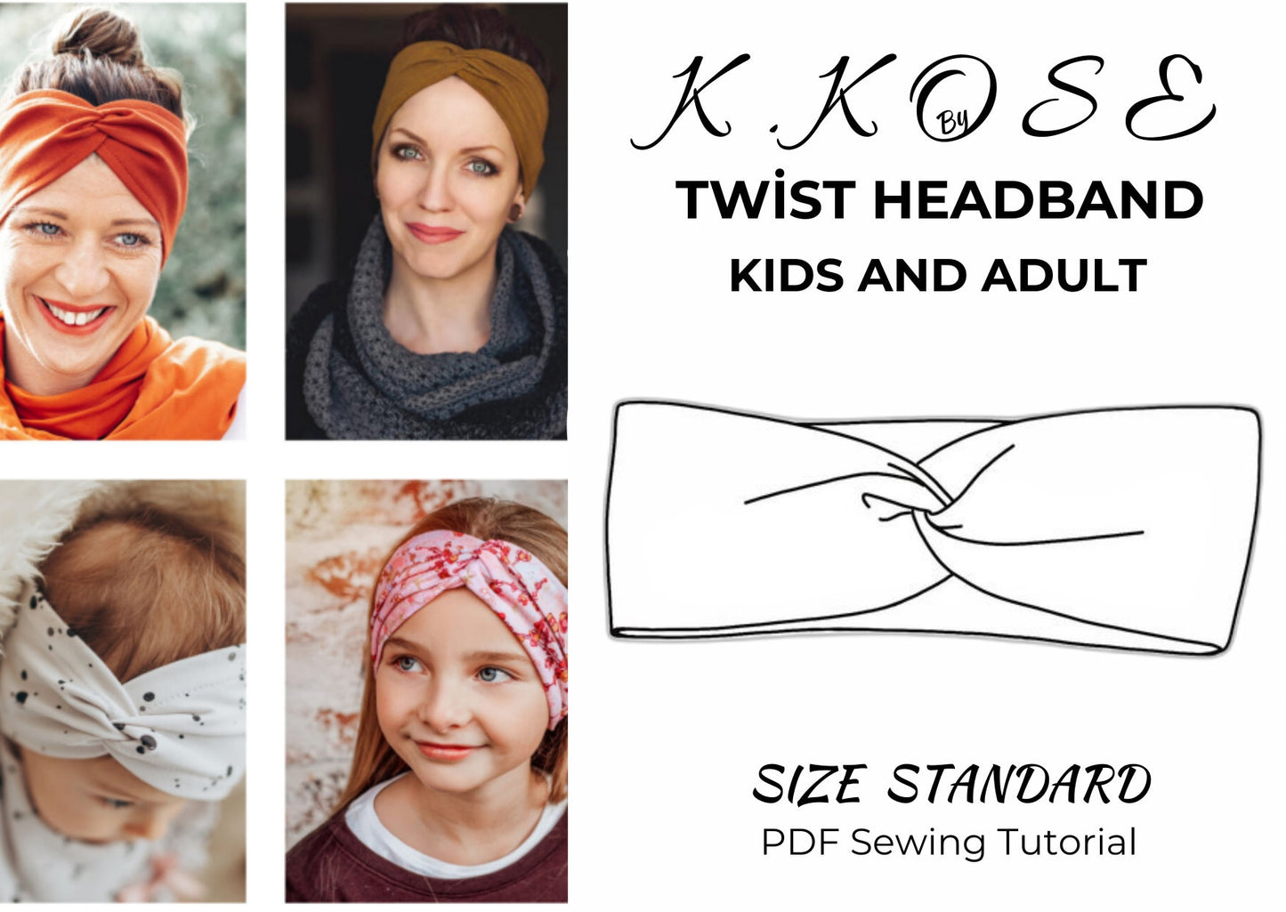 Twisted Headband Sewing Tutorial PDF, Easy DIY Hair Accessory for Kids and Adults, Illustrated Step by Step Instructions, Printable A4 Letter and A0