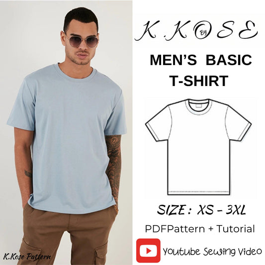 Men’s Basic T-Shirt Sewing Pattern  Digital PDF Sizes XS–3XL  Beginner Friendly DIY Crew Neck Top  Printable Sewing File A4 Letter A0
