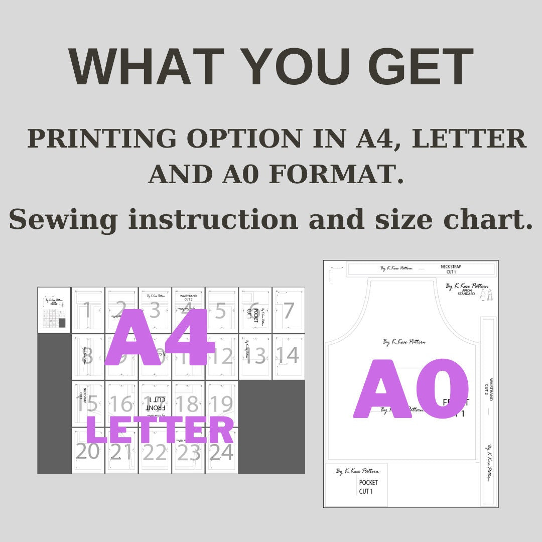 Classic Apron Sewing Pattern PDF | Pockets & Ties Beginner Printable | Standard Adult Size | A4-Letter-A0